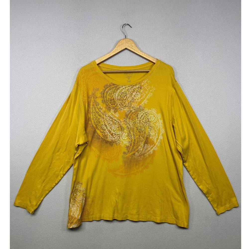 Boho Sonoma Life + Style Women 3X Yellow Paisley Graphic Long Sleeve Tee